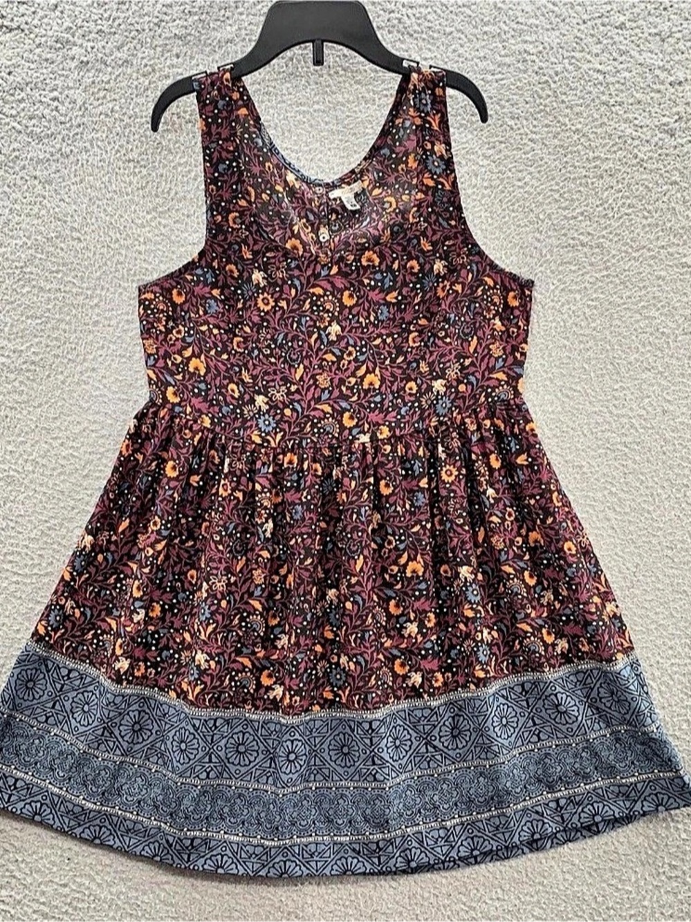 Ecote Floral Boho Mini Dress in Purple & Blue Sz. L